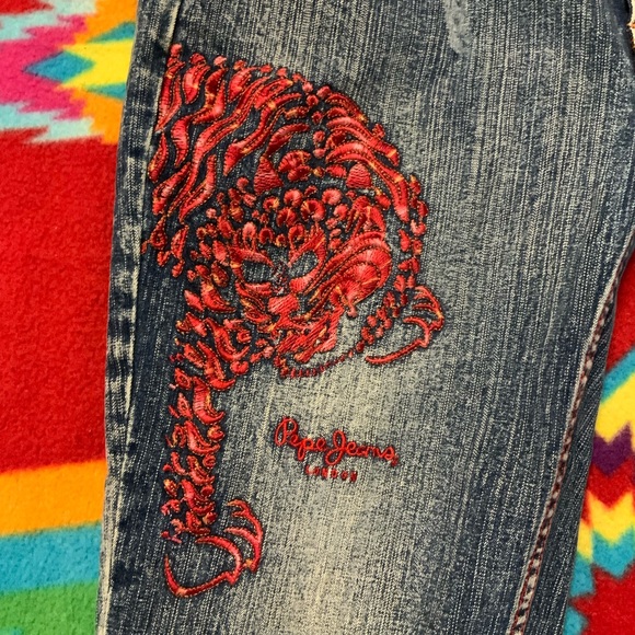 Vintage Pepe Jeans London CLAWED CREATURE Acid Washed Jeans 31/31 HIP HOP RAP - Picture 4 of 13